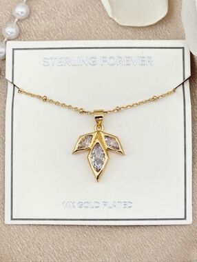 Sterling Forever Lissie Pendant Necklace 14k Gold Plated CZ Geometric Modern New
